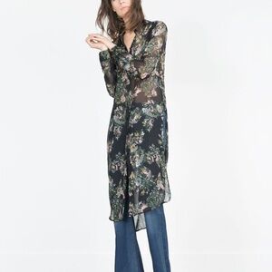 Zara Long Printed Floral Shirt size M